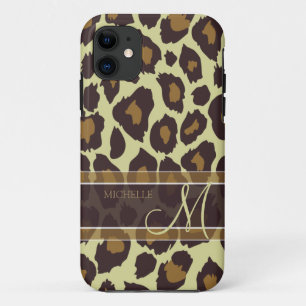Leopard Pattern - Bruin en Tan met Monogram iPhone 11 Hoesje