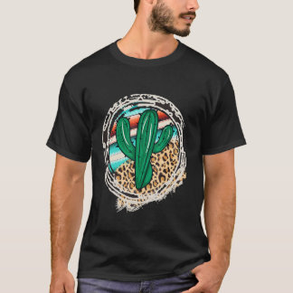Leopard Pattern Cactus Serape Print Cowgirl Rodeo T-shirt