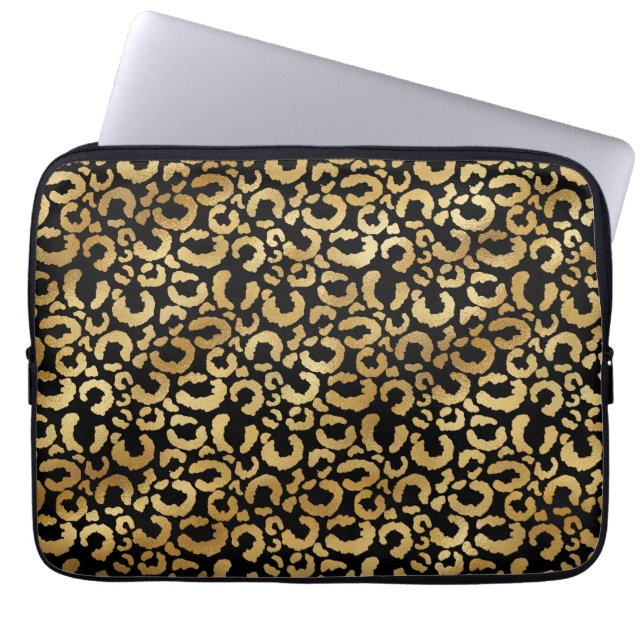 Leopard Pattern in Gold Laptop Sleeve (Voorkant)