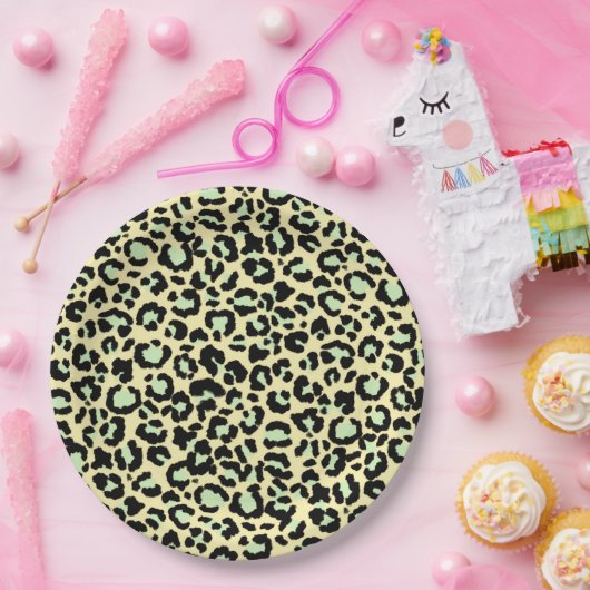 Leopard Pattern in Mint Green over Oatmeel Papieren Bordje (Feest)