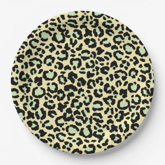 Leopard Pattern in Mint Green over Oatmeel Papieren Bordje (Voorkant)