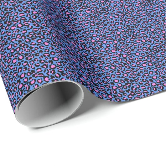Leopard Pattern in Raspberry op Electric Blue Cadeaupapier (Rol Hoek)