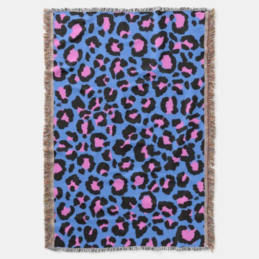 Leopard Pattern in Raspberry op Electric Blue Deken (Voorkant Verticaal)