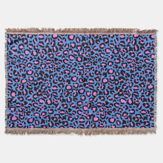 Leopard Pattern in Raspberry op Electric Blue Deken (Voorkant)