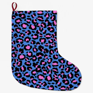 Leopard Pattern in Raspberry op Electric Blue Grote Kerstsok