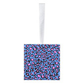 Leopard Pattern in Raspberry op Electric Blue Kubus Ornament (Rechts)