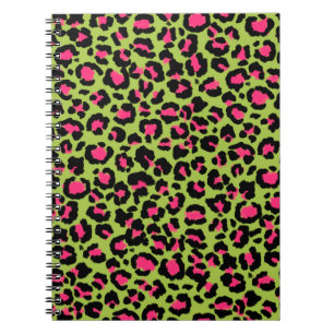 Leopard Pattern in Raspberry op Lime Green Notitieboek
