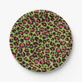 Leopard Pattern in Raspberry op Lime Green Papieren Bordje (Voorkant)
