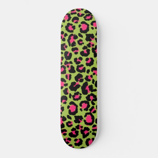 Leopard Pattern in Raspberry op Lime Green Skateboard (Voorkant)