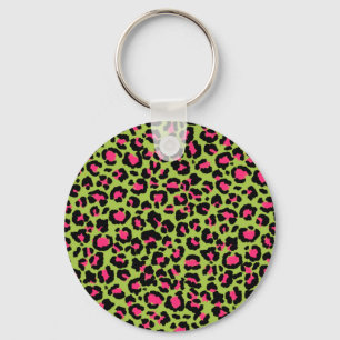 Leopard Pattern in Raspberry op Lime Green Sleutelhanger