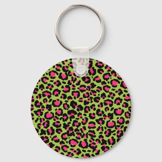 Leopard Pattern in Raspberry op Lime Green Sleutelhanger (Voorkant)
