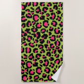 Leopard Pattern in Raspberry op Lime Green Strandlaken (Voorkant)