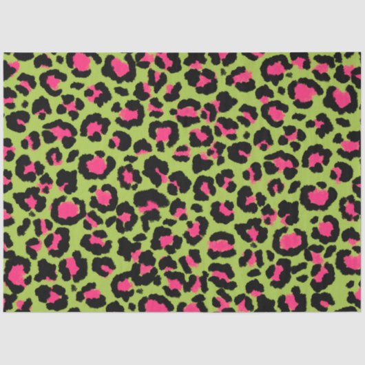 Leopard Pattern in Raspberry op Lime Green Tissuepapier (Voorkant)