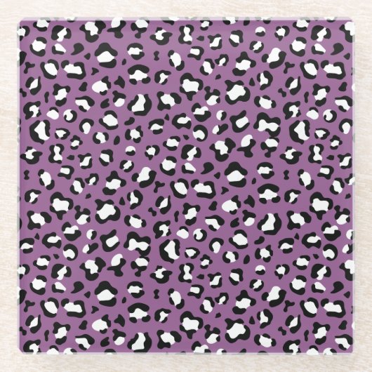 Leopard Pattern, Leopard Spots, Paarse Leopard Glazen Onderzetter (Voorkant)