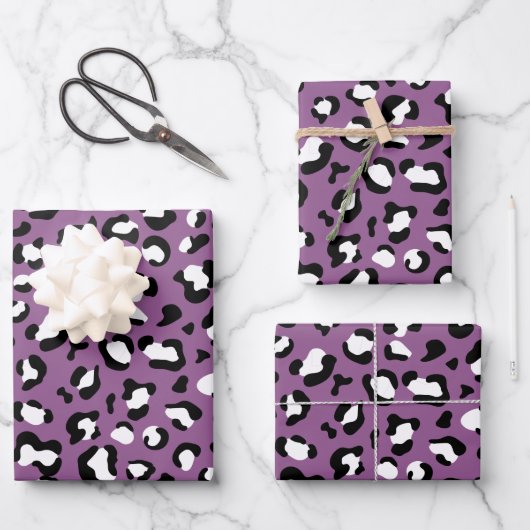 Leopard Pattern, Leopard Spots, Paarse Leopard Inpakpapier Vel (Voorkant)