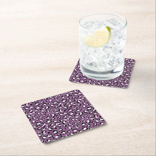 Leopard Pattern, Leopard Spots, Paarse Leopard Vierkante Kartonnen Onderzetter