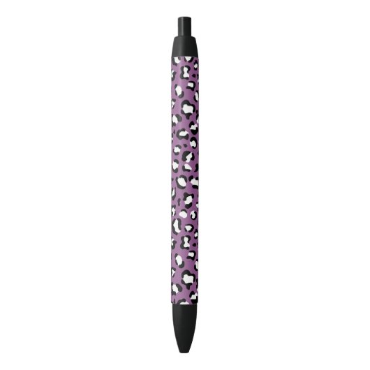Leopard Pattern, Leopard Spots, Paarse Leopard Zwarte Inkt Pen (Voorkant Verticaal)