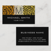 Leopard Pattern Modern Black Monogram #17 Visitekaartje (Voorkant / Achterkant)