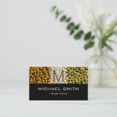 Leopard Pattern Modern Black Monogram #17 Visitekaartje (Staand voorkant)