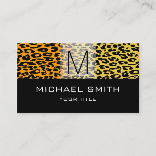 Leopard Pattern Modern Black Monogram #17 Visitekaartje (Voorkant)