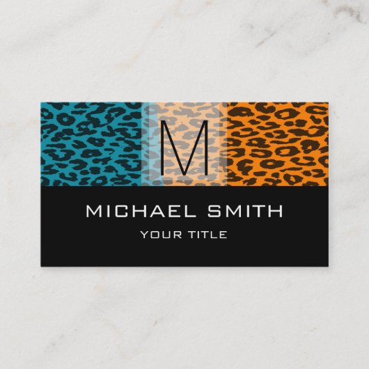 Leopard Pattern Modern Black Monogram #19 Visitekaartje (Voorkant)