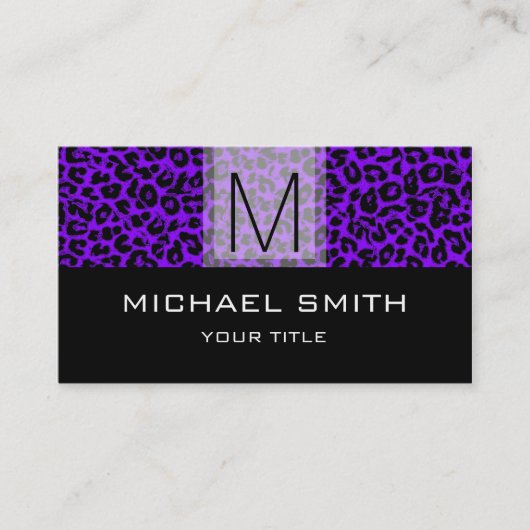 Leopard Pattern Modern Black Monogram #24 Visitekaartje (Voorkant)