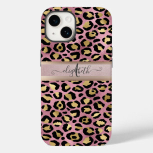 Leopard Pattern Monogram Roos Gold Black Case-Mate iPhone 14 Hoesje