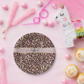 Leopard Pattern Monogram Roos Gold Black Papieren Bordje (Feest)