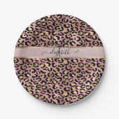 Leopard Pattern Monogram Roos Gold Black Papieren Bordje (Voorkant)
