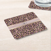 Leopard Pattern Monogram Roos Gold Black Vierkante Kartonnen Onderzetter (Schuin)