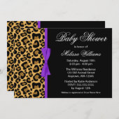 Leopard Pattern Paarse Gedrukt Lint Baby shower Kaart (Voorkant / Achterkant)