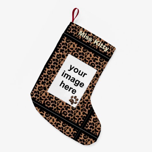 Leopard Pattern Paw Printers Aangepaste foto-set Kleine Kerstsok (Voorkant (Hangend))