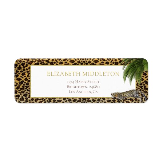 Leopard Pattern Wild Tropical Monogram Etiket (Voorkant)