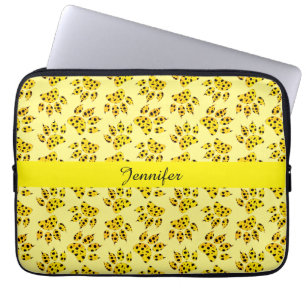 Leopard Paw Print Pattern Naam toevoegen Laptop Sleeve