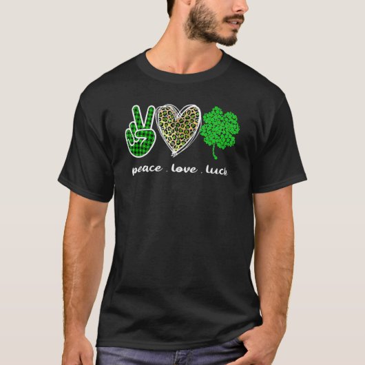 Leopard Peace Love Luck Saint Patrick's Day T-shirt (Voorkant)