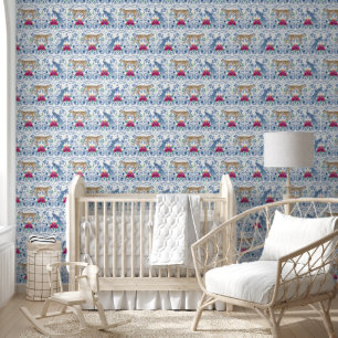 Leopard Peacock Chinoiserie Bloemblauw en wit Behang