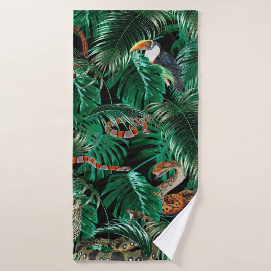 léopard, perroquets et serpents dans la forêt noir (Serviette de bain)