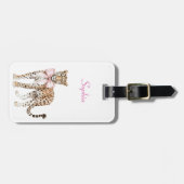 Leopard Pink Bow Bagagelabel (Voorkant horizontaal)