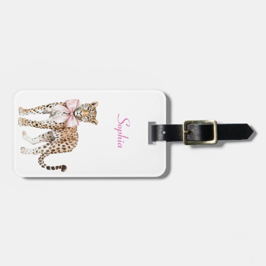 Leopard Pink Bow Bagagelabel (Voorkant horizontaal)