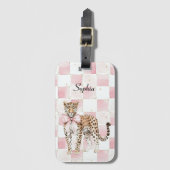 Leopard Pink Bow Squares Bagagelabel (Voorkant (verticaal))