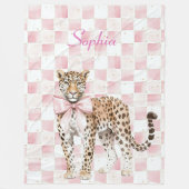 Leopard Pink Bow Squares Fleece Deken (Voorkant)