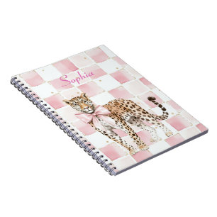 Leopard Pink Bow Squares Notitieboek