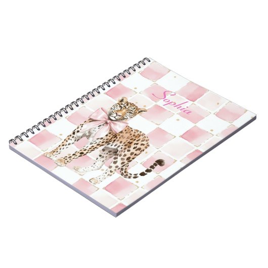 Leopard Pink Bow Squares Notitieboek (Linkerzijde)