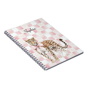 Leopard Pink Bow Squares Notitieboek