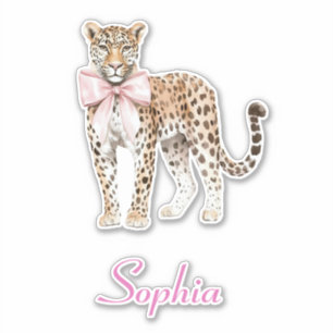 Leopard Pink Bow Sticker