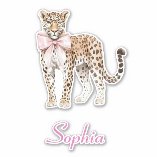 Leopard Pink Bow Sticker (Voorkant)