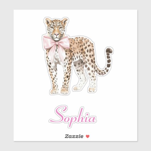 Leopard Pink Bow Sticker (Vel)
