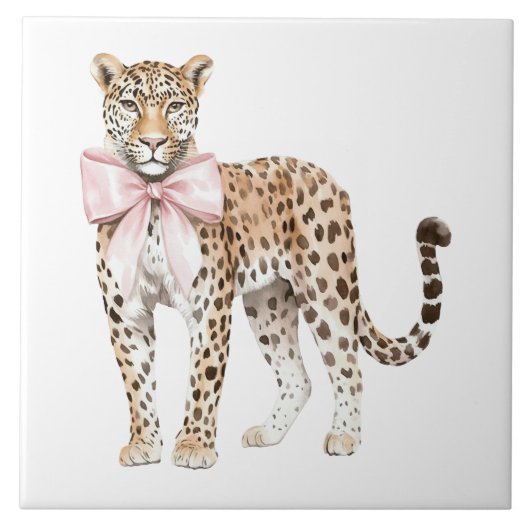 Leopard Pink Bow Tegeltje (Voorkant)