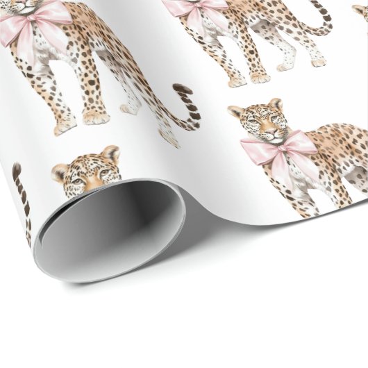 Leopard Pink Bow Verjaardag Cadeaupapier (Rol Hoek)