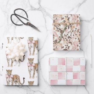 Leopard Pink Bow Verjaardag Inpakpapier Vel